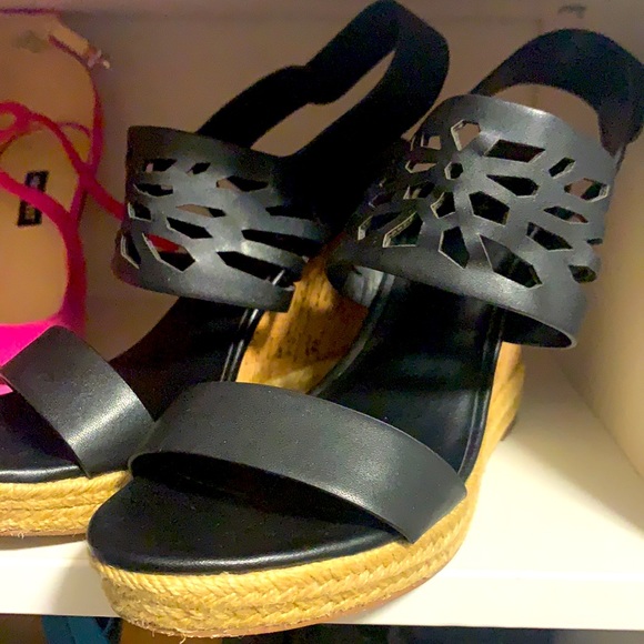 Chas David wedge sandals perfect cond eyeletleather jute wedge platform - Picture 4 of 4